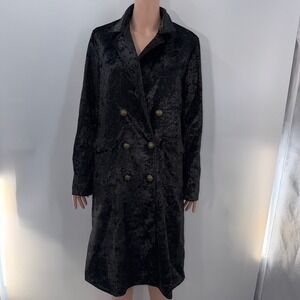 FATE by LFD Medium Black Crushed Velvet Double Breasted Goth Grunge Trench Coat